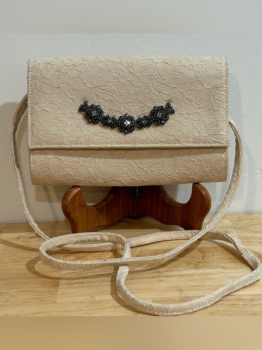 Vintage Judith Jack Italian Jacquard Crossbody Ivory 60’s Purse Black Marcasite
